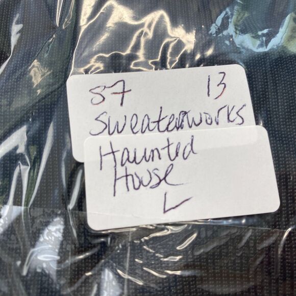 Halloween Sweater Womens Large Sweaterworks Sequin Haunted House Black Knit Top - Picture 10 of 10